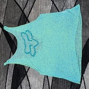 FOX RACING TEAL YELLOW STITCHING LOW SCOOP-BACK TANK-TOP